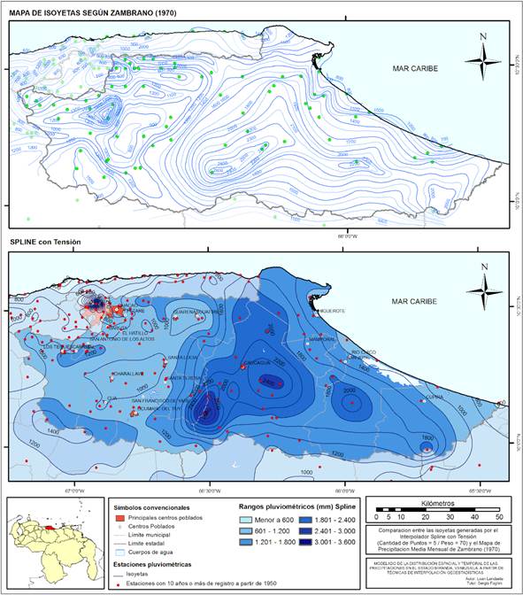Descripción: Descripción: Comparación entre ZAMBRANO y SPLINE Peso 70 y Cant de Puntos 5 Base de Datos TRES (DOS MAPAS -solo isoyetas).png